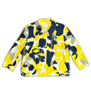 Erin London Yellow Navy Floral 3/4 Sleeve Collared Button Up Topper Jacket Sz L